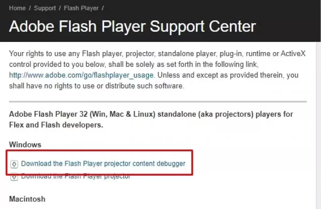 Download Flash Player Content Debugger