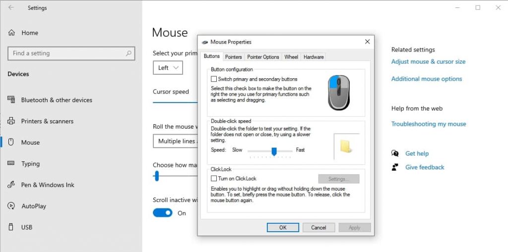 check mouse button assignment