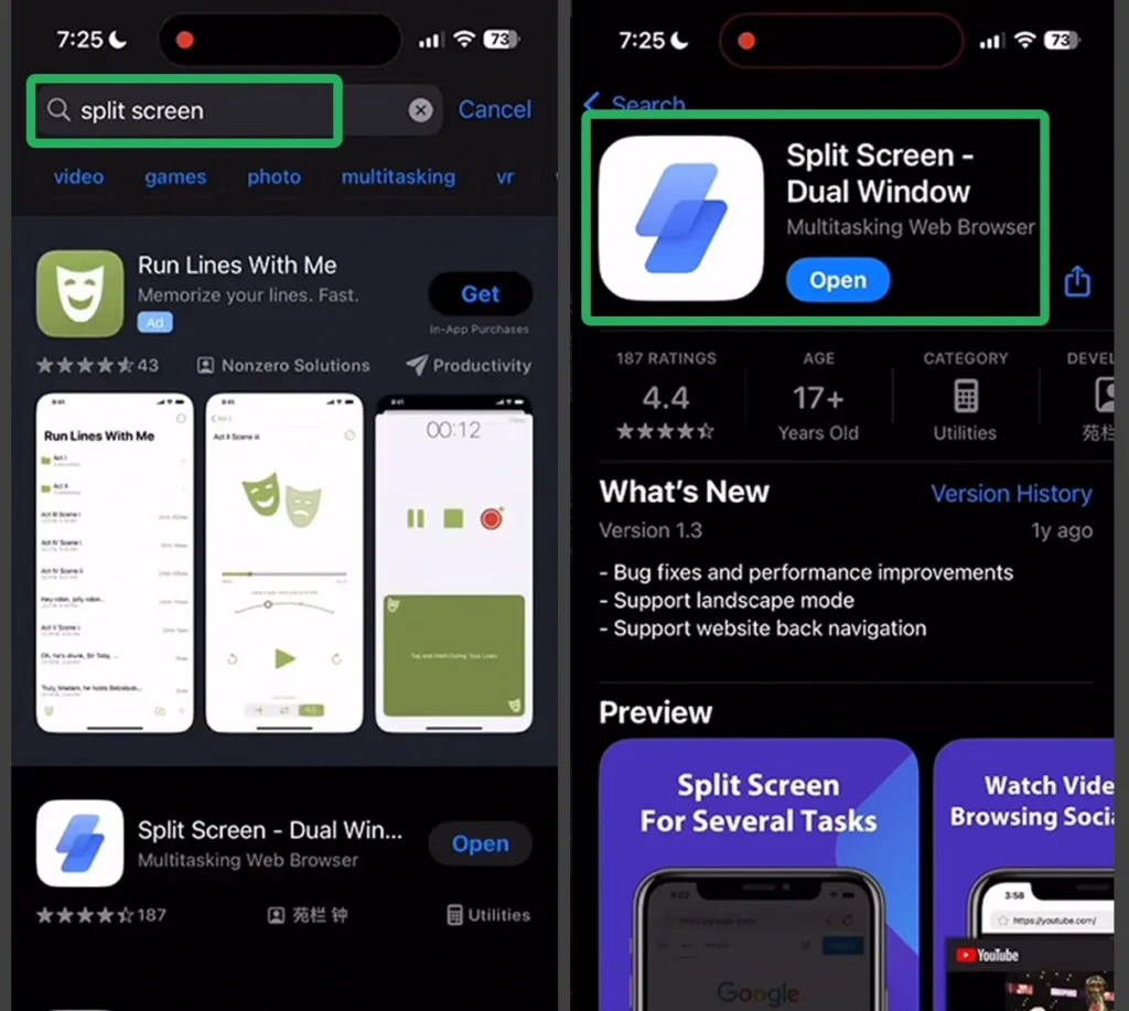 Search and install Split Screen - Dual Window App