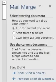 start mail merge document