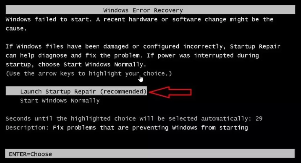 Launch Startup Repair