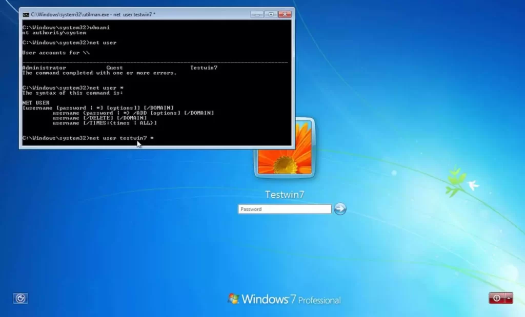 reset windows 7 password via CMD