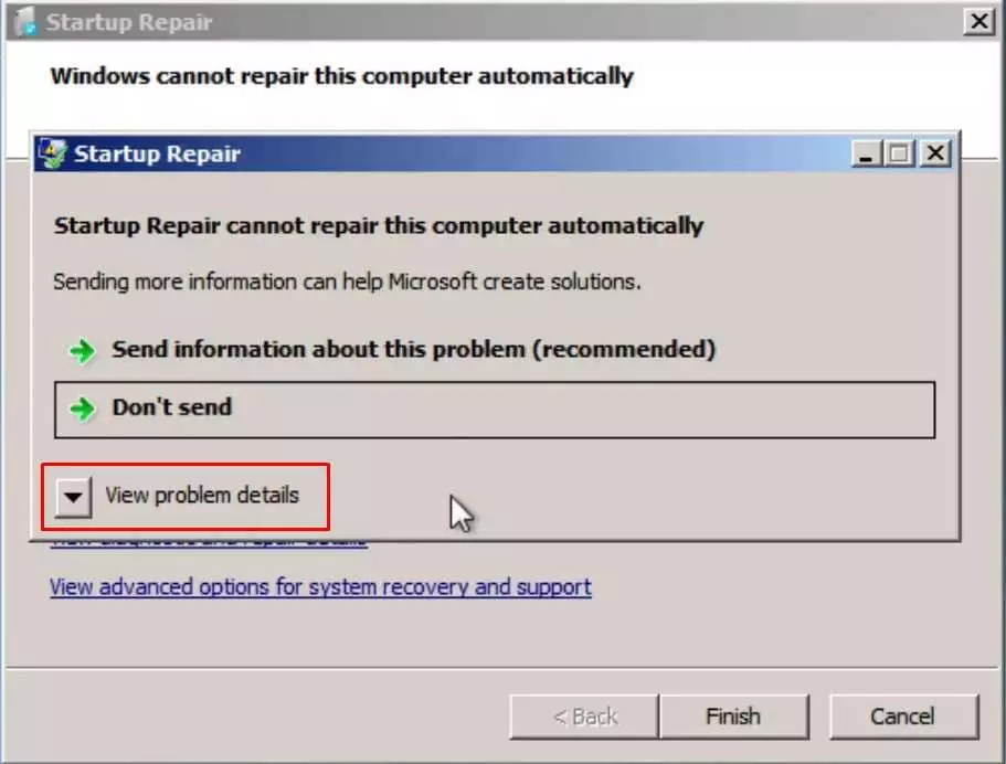 view problem details to reset password on windows 7