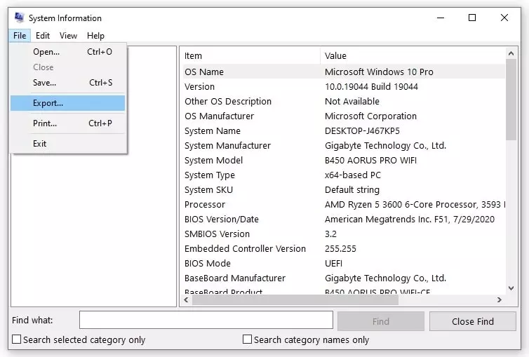 Get system information Windows 10 as a text file